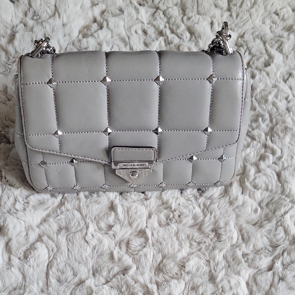 Michael Kors Gray Quilted Shoulder Bag with Studded Details
